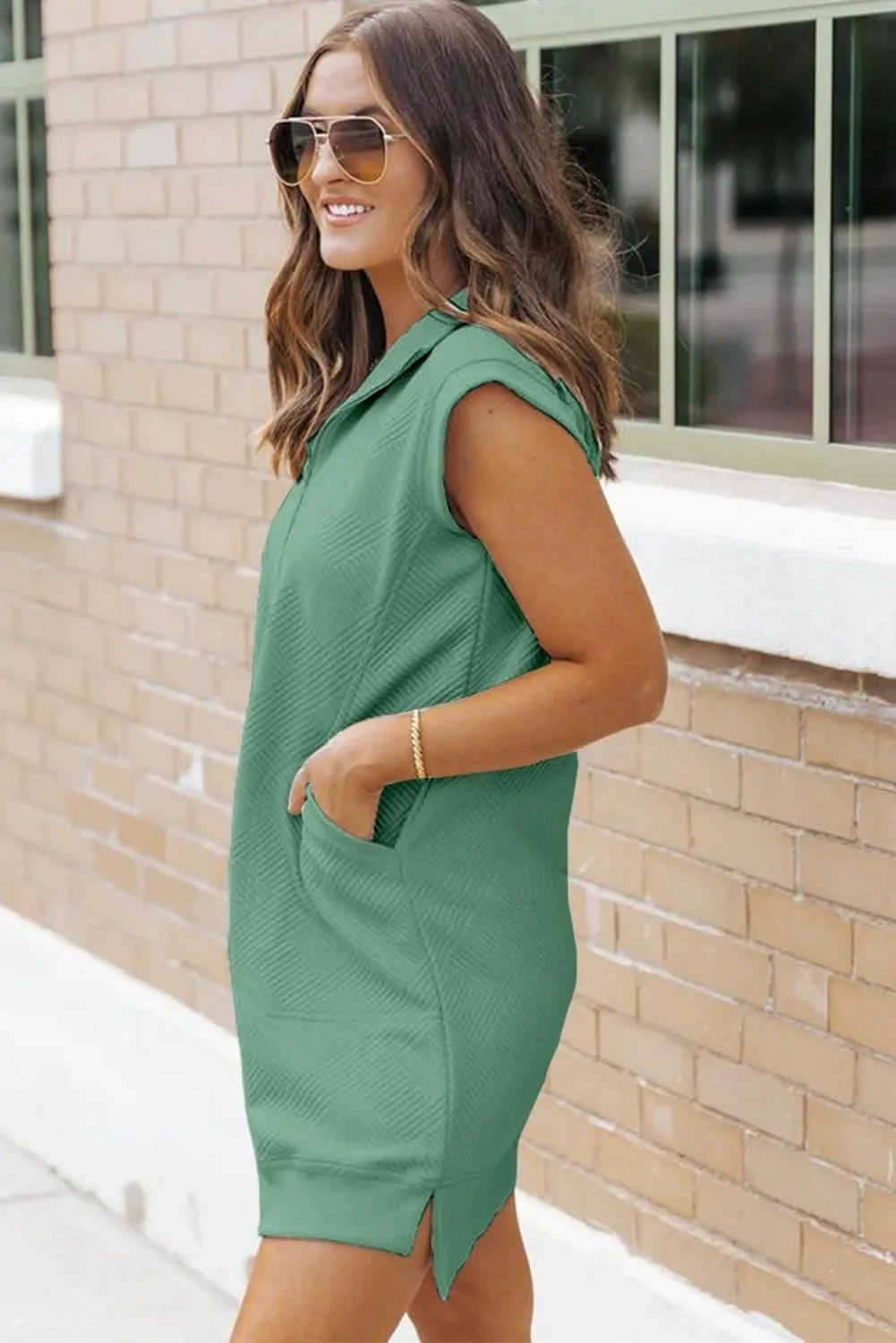 AlvaQ Womens Summer Dresses 2025 Casual Sleeveless Half Zip V Neck Tunic Sweatshirt Mini Dress with Pockets