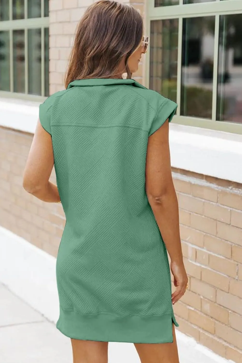 AlvaQ Womens Summer Dresses 2025 Casual Sleeveless Half Zip V Neck Tunic Sweatshirt Mini Dress with Pockets