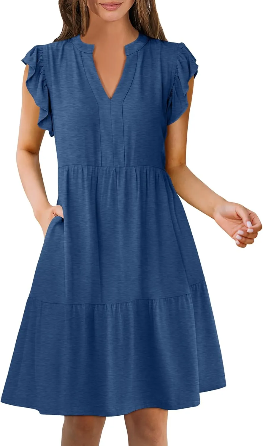ANRABESS Womens Summer Casual Mini Dress Ruffle Sleeve V Neck Sundress 2025 Fashion Flowy Tiered Boho Beach Vacation Dresses