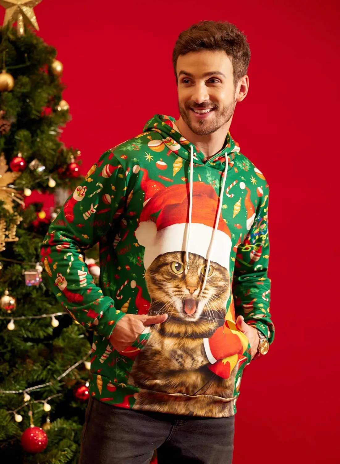 Arvilhill Mens Ugly Christmas Hoodies 3D Printed Graphic Long Sleeve Unisex Pullover (S-3XL)