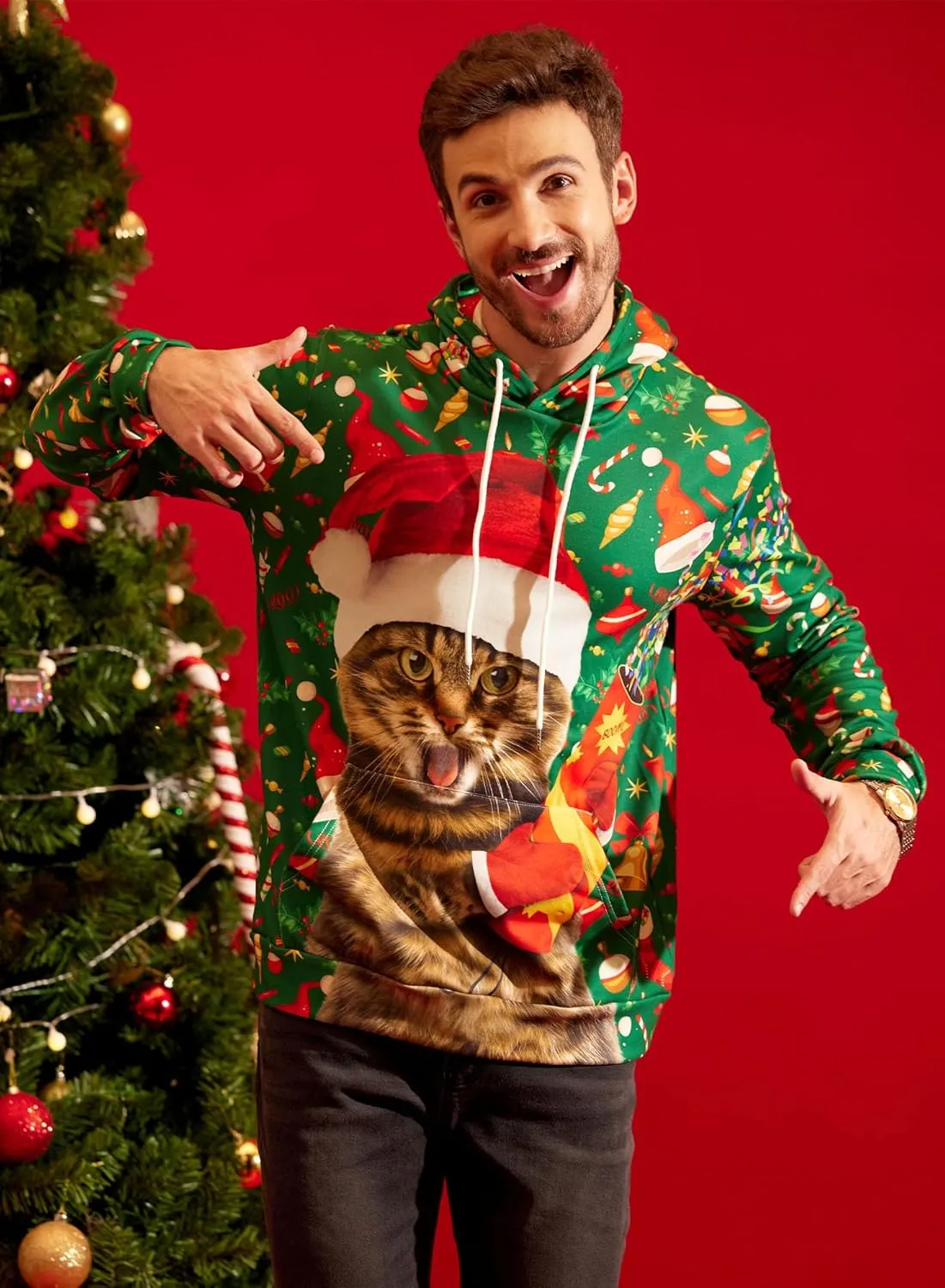 Arvilhill Mens Ugly Christmas Hoodies 3D Printed Graphic Long Sleeve Unisex Pullover (S-3XL)