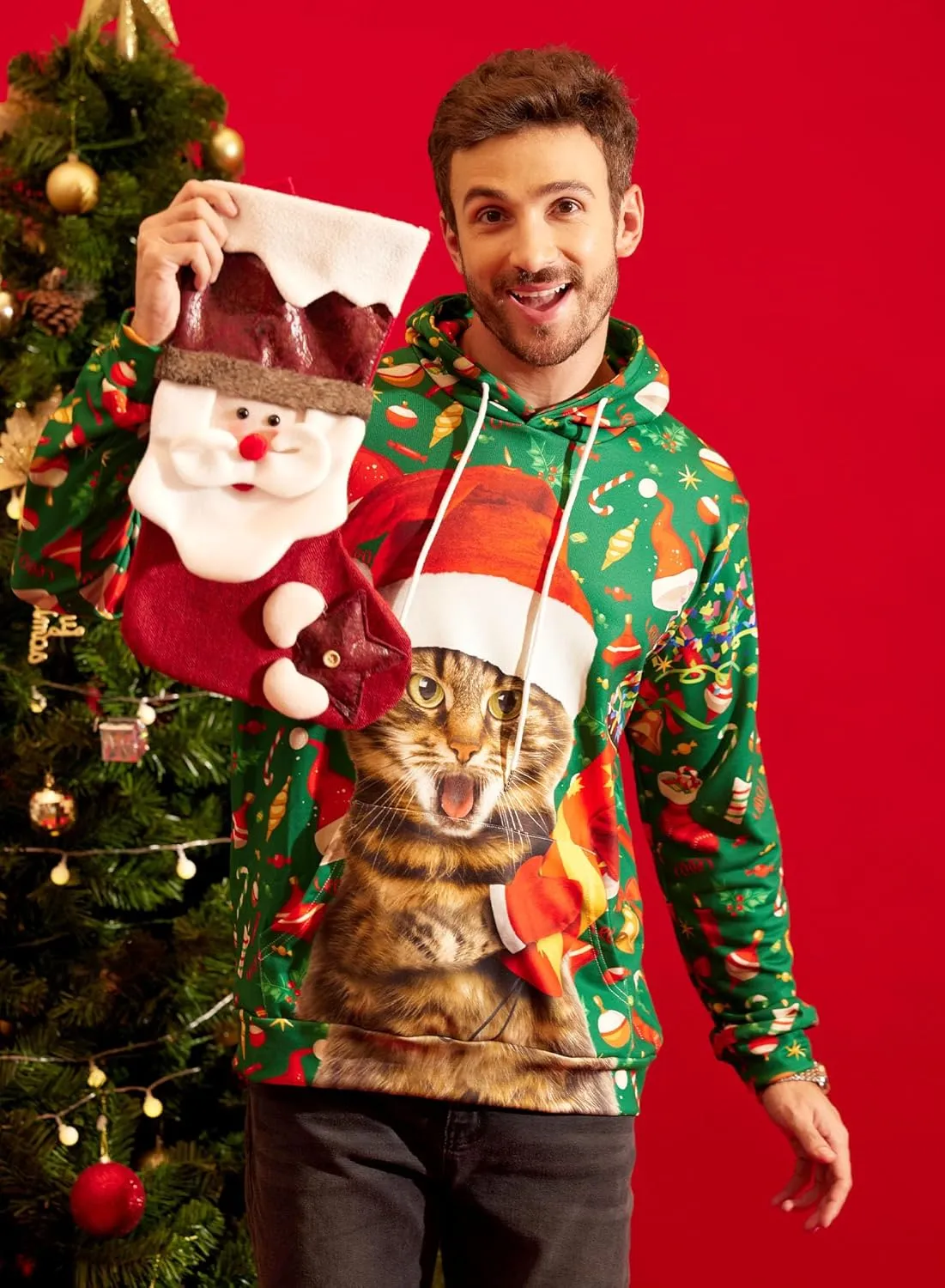 Arvilhill Mens Ugly Christmas Hoodies 3D Printed Graphic Long Sleeve Unisex Pullover (S-3XL)