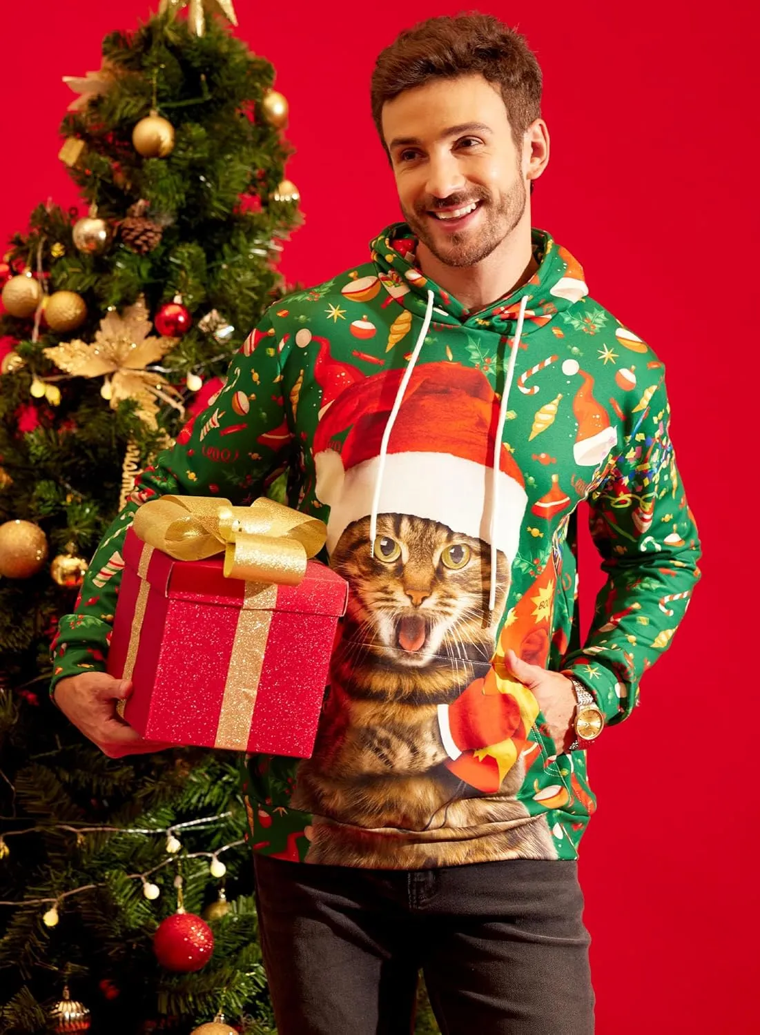 Arvilhill Mens Ugly Christmas Hoodies 3D Printed Graphic Long Sleeve Unisex Pullover (S-3XL)