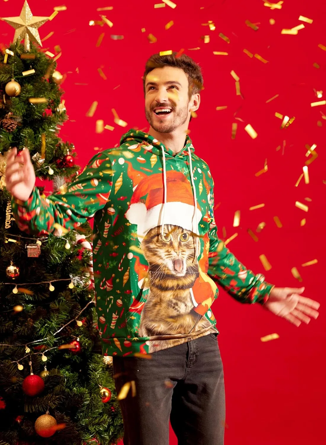 Arvilhill Mens Ugly Christmas Hoodies 3D Printed Graphic Long Sleeve Unisex Pullover (S-3XL)
