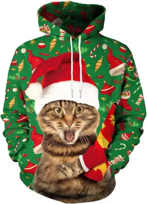Arvilhill Mens Ugly Christmas Hoodies 3D Printed Graphic Long Sleeve Unisex Pullover (S-3XL)