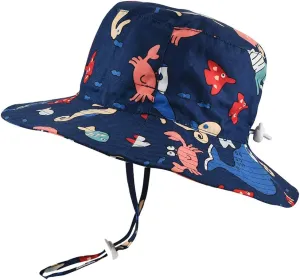 Baby Sun Hat Adjustable - Outdoor Toddler Swim Beach Pool Hat Kids UPF 50  Wide Brim Chin Strap Summer Play Hat