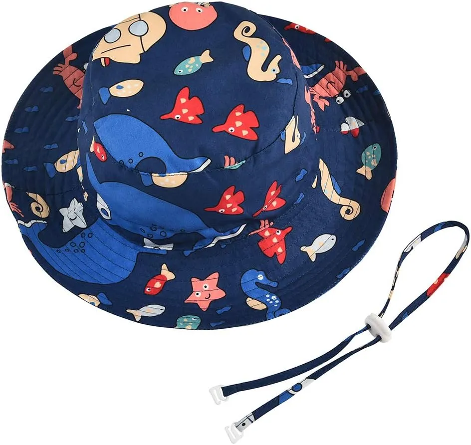 Baby Sun Hat Adjustable - Outdoor Toddler Swim Beach Pool Hat Kids UPF 50  Wide Brim Chin Strap Summer Play Hat