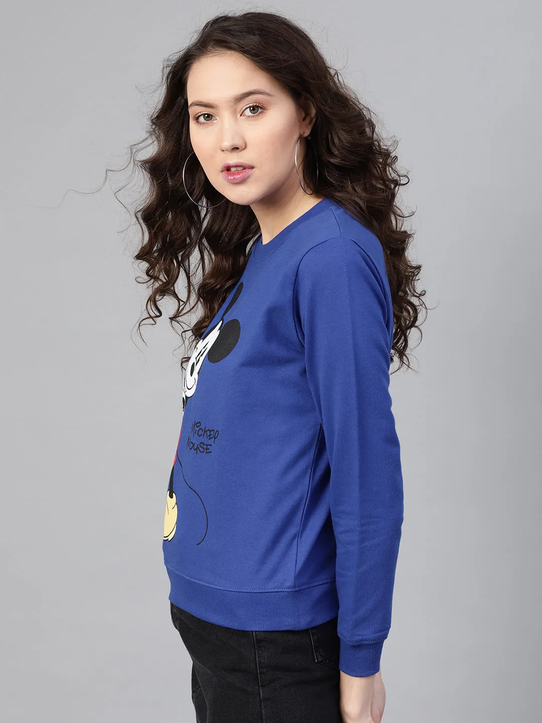 Blue Mickey Mouse Print Sweatshirt