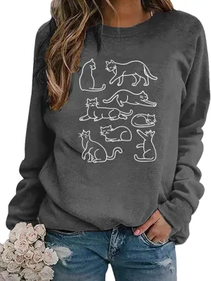 Cat Mom Women's Long Sleeve Cat Mama Letter Print Tshirt