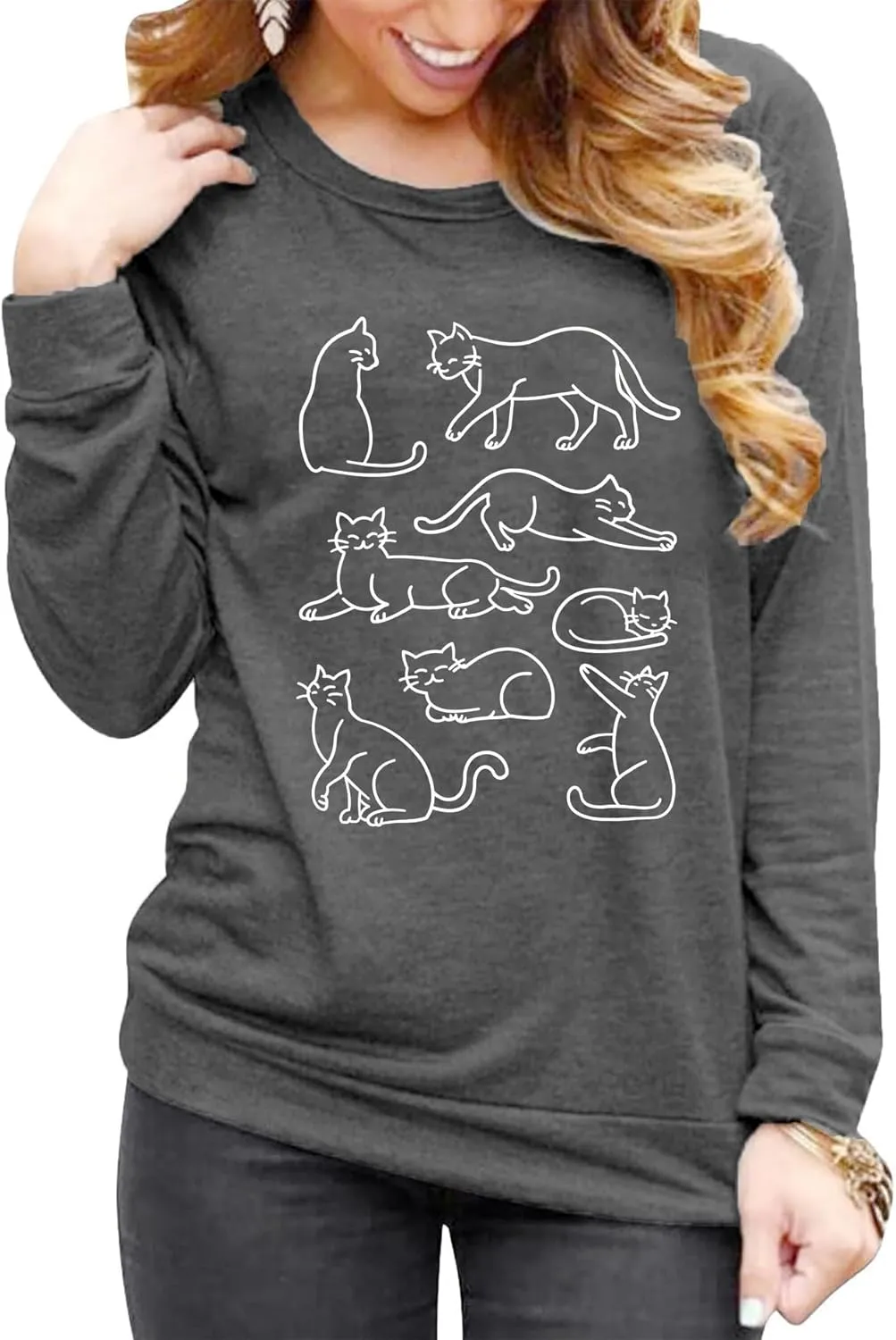 Cat Mom Women's Long Sleeve Cat Mama Letter Print Tshirt
