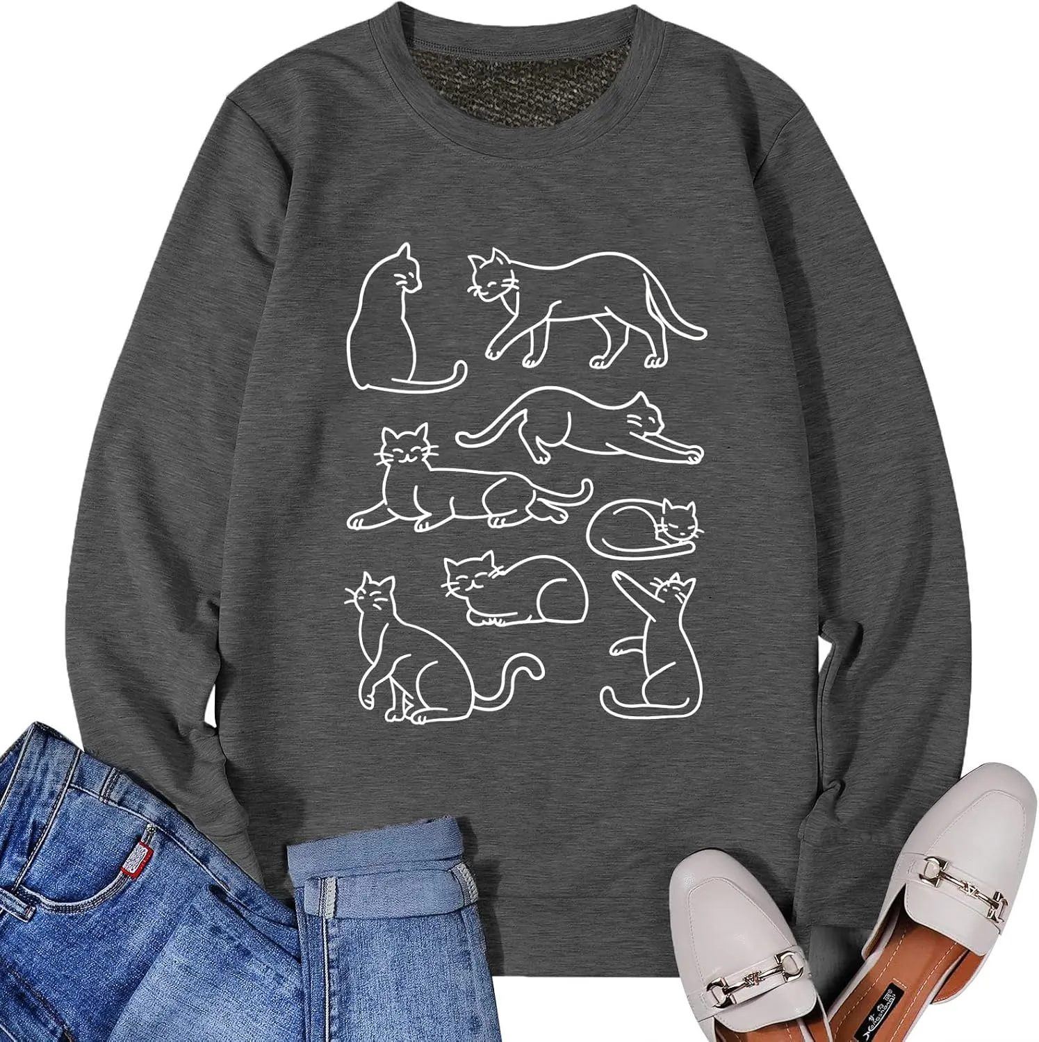 Cat Mom Women's Long Sleeve Cat Mama Letter Print Tshirt