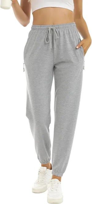 Cinch Bottom Sweatpants for Womens High Waisted Drawstring Jogger Pants with Zippered Pockets