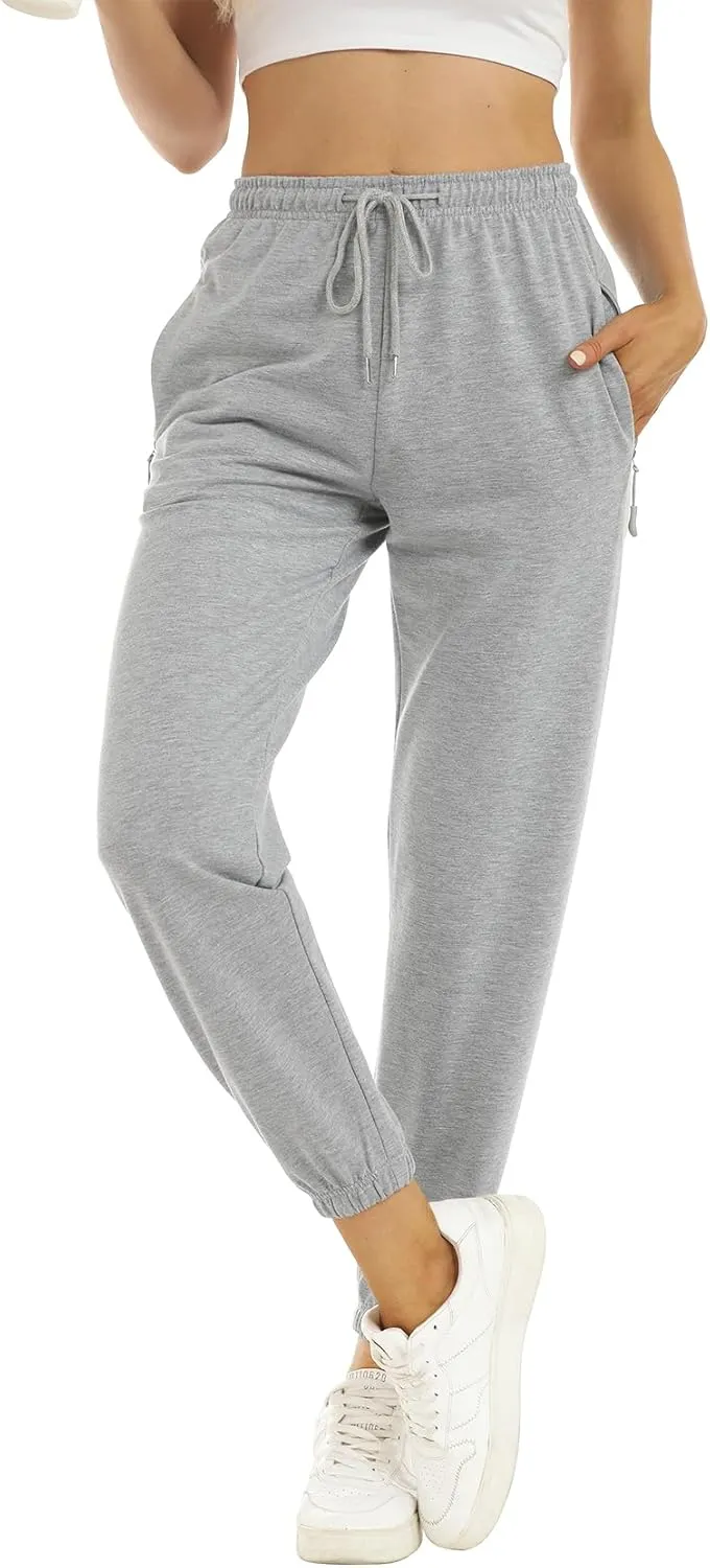Cinch Bottom Sweatpants for Womens High Waisted Drawstring Jogger Pants with Zippered Pockets