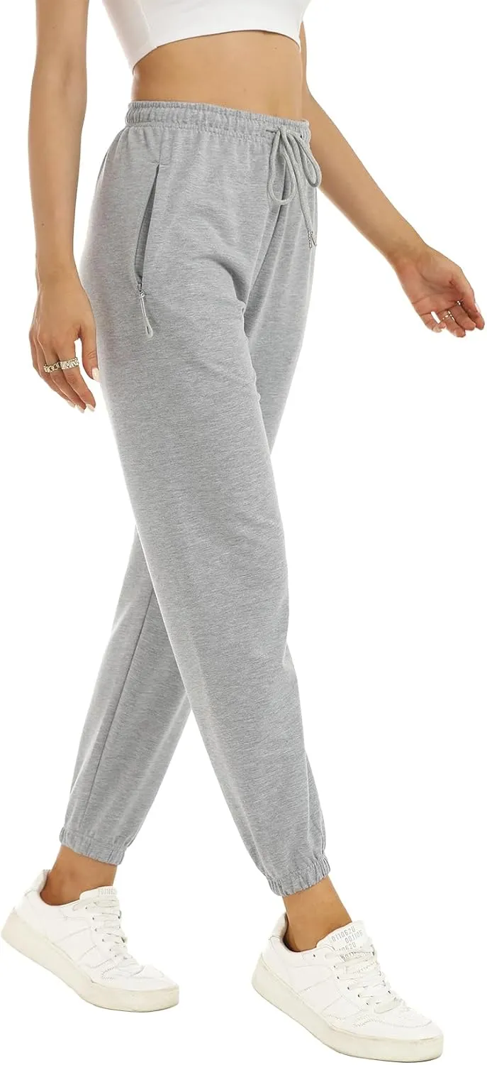 Cinch Bottom Sweatpants for Womens High Waisted Drawstring Jogger Pants with Zippered Pockets