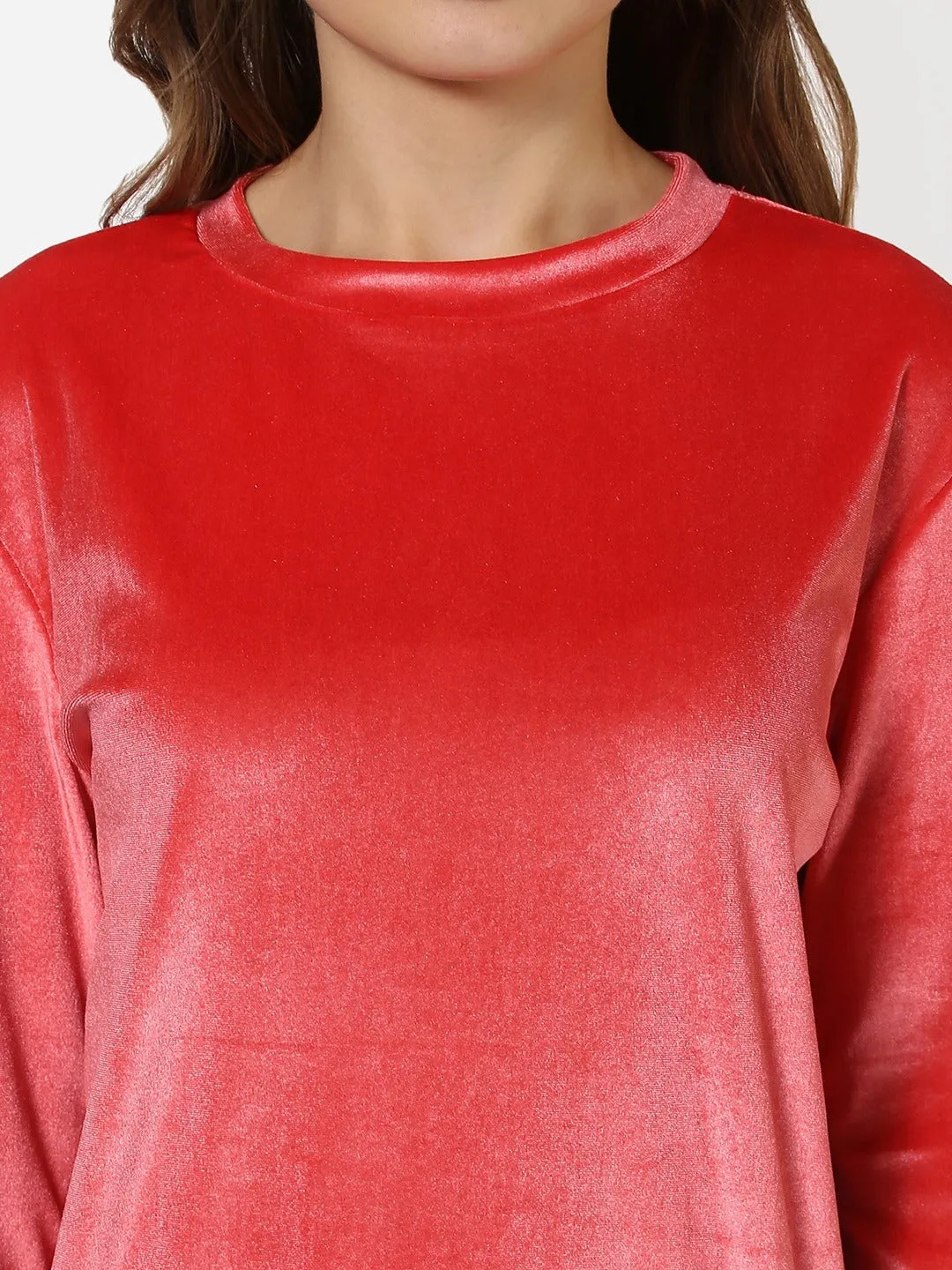 Coral Velvet Ribbon Eyelet Sweatshirt