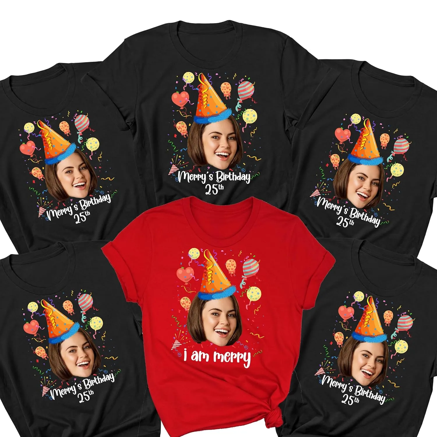 Custom Face Birthday Shirt Funny Birthday Matching Comfort Colors Tee Birthday Party Group Photo Sweatshirt Personalized Face Birthday T-Shirt Custom Photo Birthday Party Hoodie Group Matching V-Neck Kids Birthday Shirts