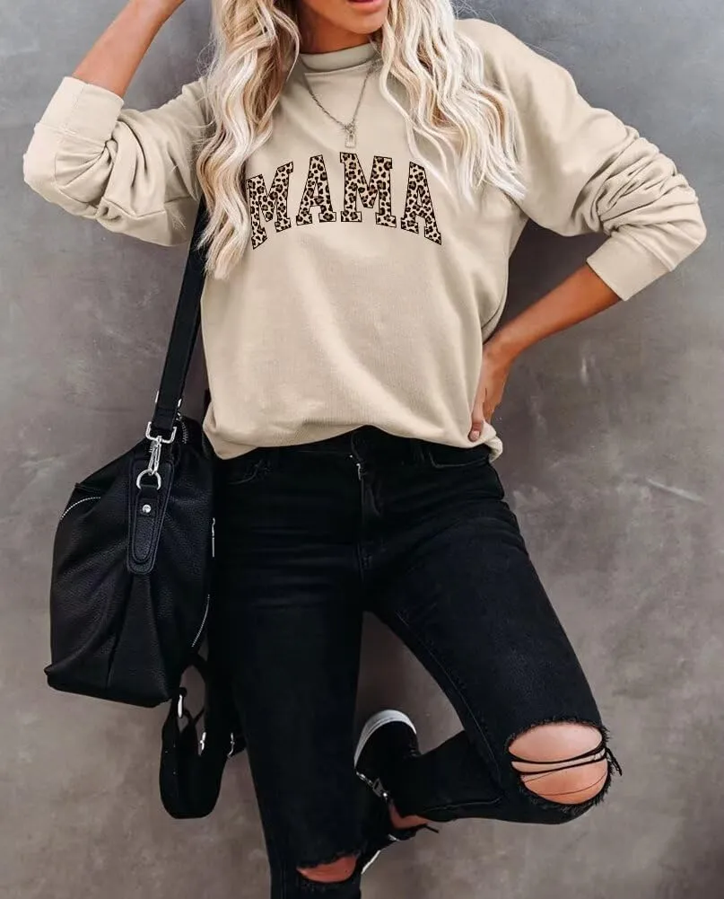 Dressmine Womens Casual Long Sleeve Mama Sweatshirts Knit Loose Graphic Crewneck Pullover Mom Shirt Tops