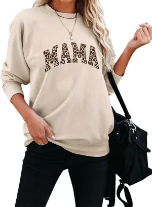 Dressmine Womens Casual Long Sleeve Mama Sweatshirts Knit Loose Graphic Crewneck Pullover Mom Shirt Tops