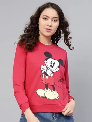 Fuchsia Mickey Mouse Print Sweatshirt