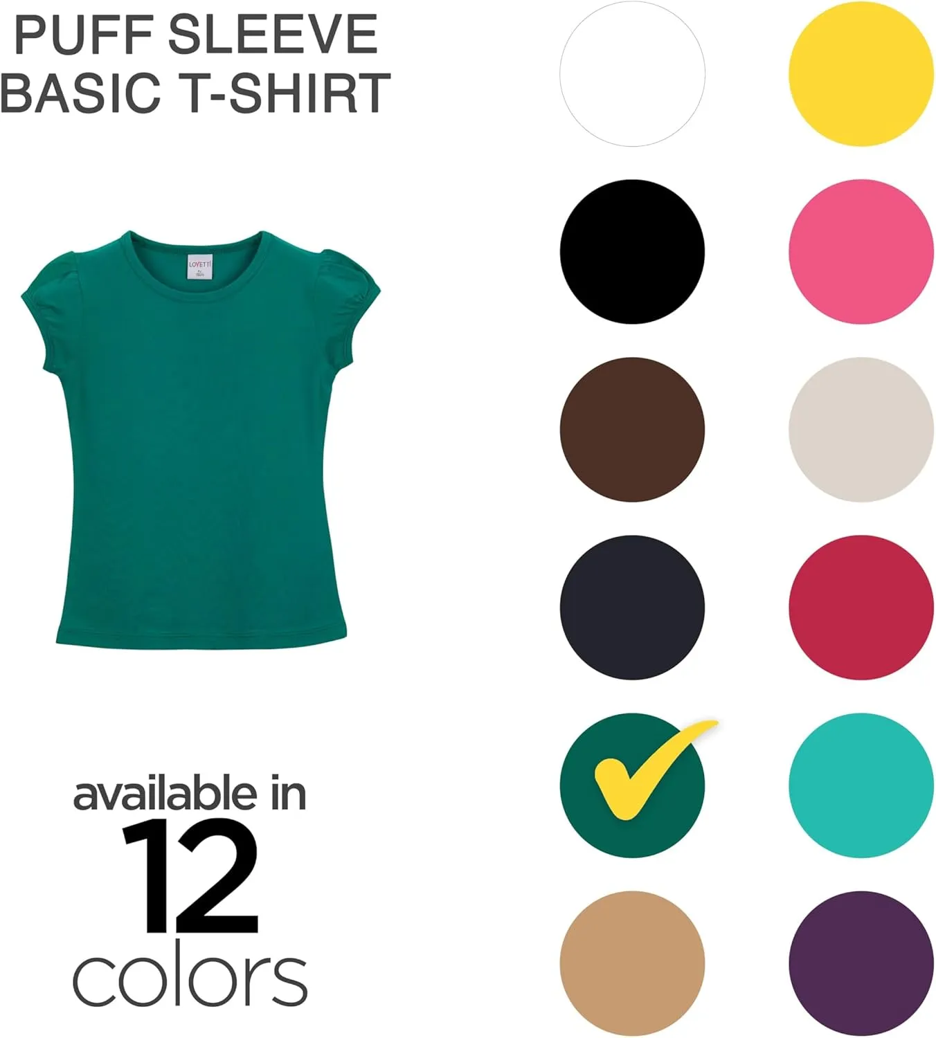 Girls Basic Short Puff Sleeve Round Neck T-Shirt, Turkish Cotton Round Neck Tee Tops
