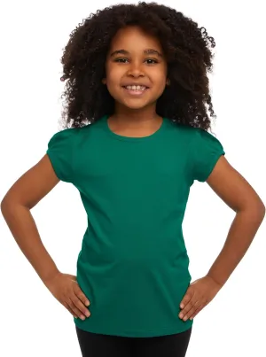 Girls Basic Short Puff Sleeve Round Neck T-Shirt, Turkish Cotton Round Neck Tee Tops