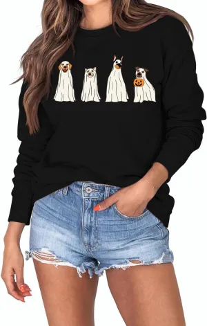 Halloween Sweatshirts Women Fall Pumpkin Spooky Season Sweatshirt Holiday Crew Neck Pullover Tops
