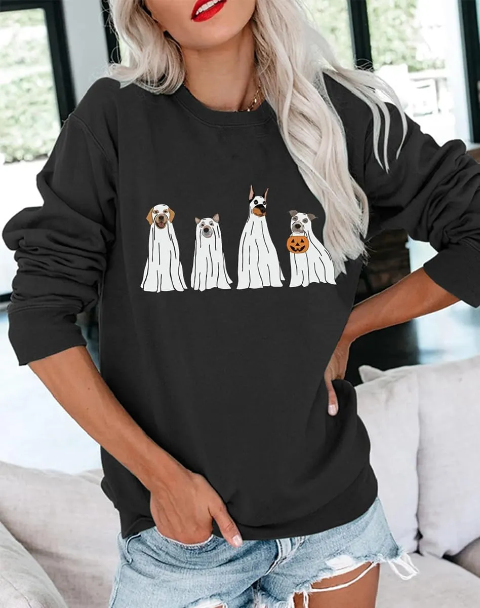 Halloween Sweatshirts Women Fall Pumpkin Spooky Season Sweatshirt Holiday Crew Neck Pullover Tops
