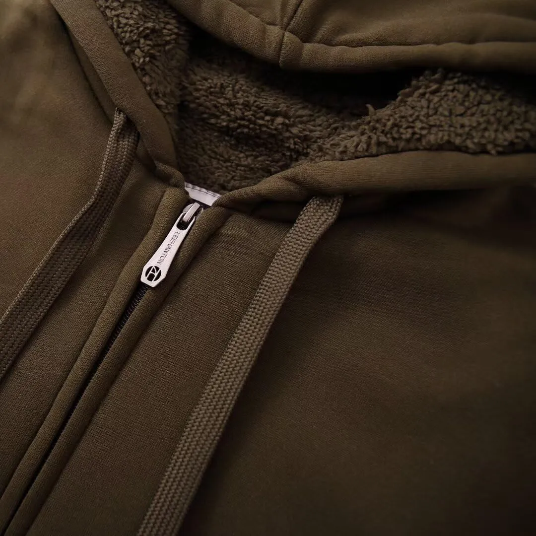 Heavyweight Sherpa Mens Zip Up Hoodie Thick Fleece Full-Zip Winter Hooded Jacket Fashion Pullover Sweatshirt