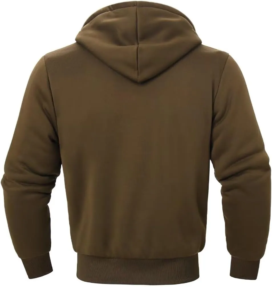 Heavyweight Sherpa Mens Zip Up Hoodie Thick Fleece Full-Zip Winter Hooded Jacket Fashion Pullover Sweatshirt