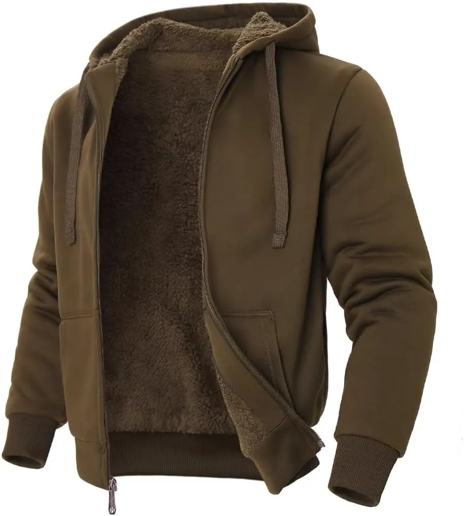 Heavyweight Sherpa Mens Zip Up Hoodie Thick Fleece Full-Zip Winter Hooded Jacket Fashion Pullover Sweatshirt