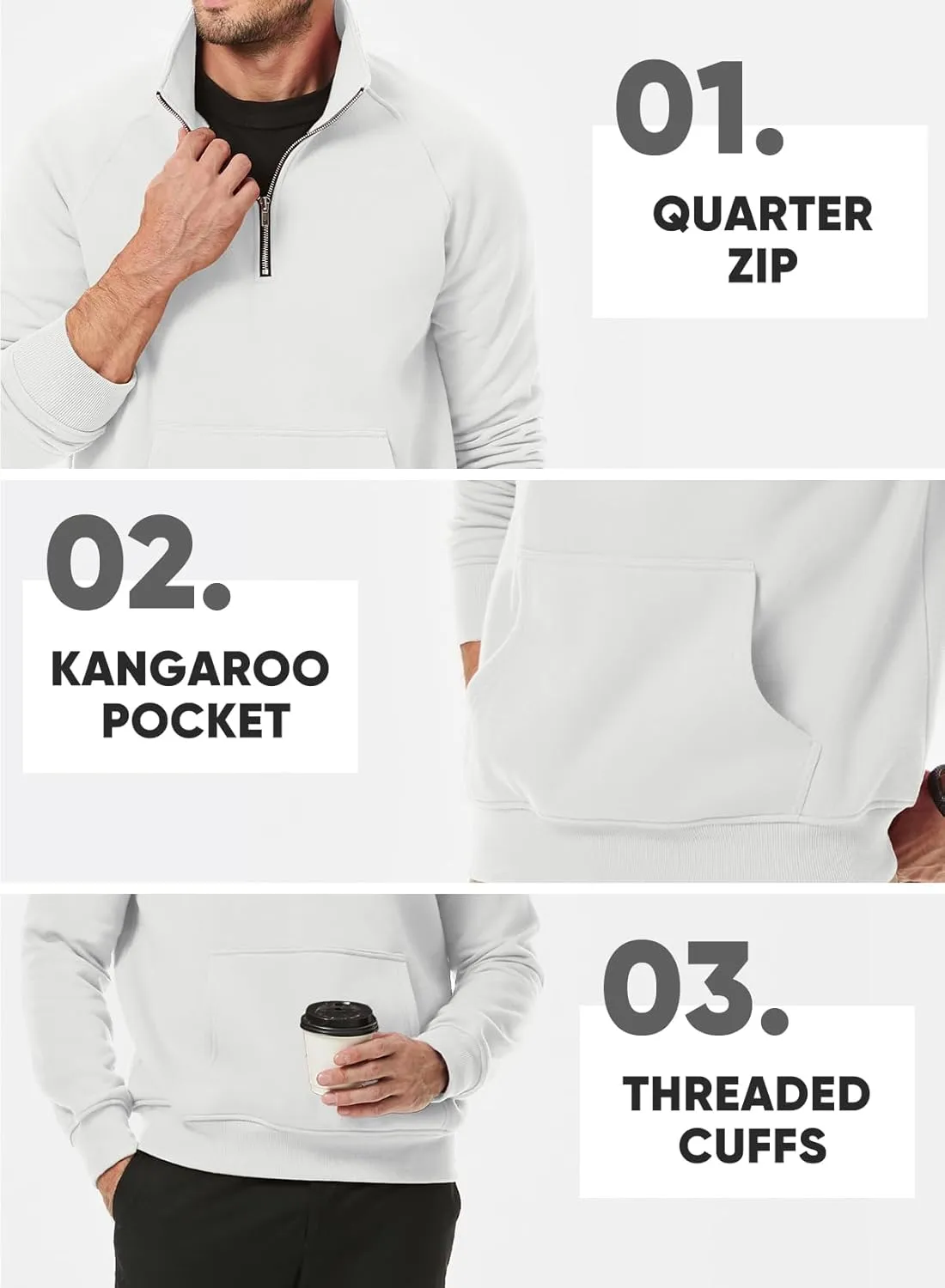 JMIERR Men's Quarter Zip Pullover Heavy Sweatshirts Warm Fleece Sweatshirt Polo Shirt with Pockets