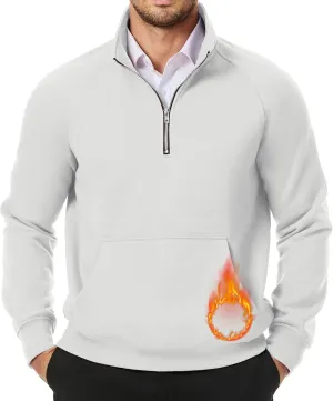 JMIERR Men's Quarter Zip Pullover Heavy Sweatshirts Warm Fleece Sweatshirt Polo Shirt with Pockets