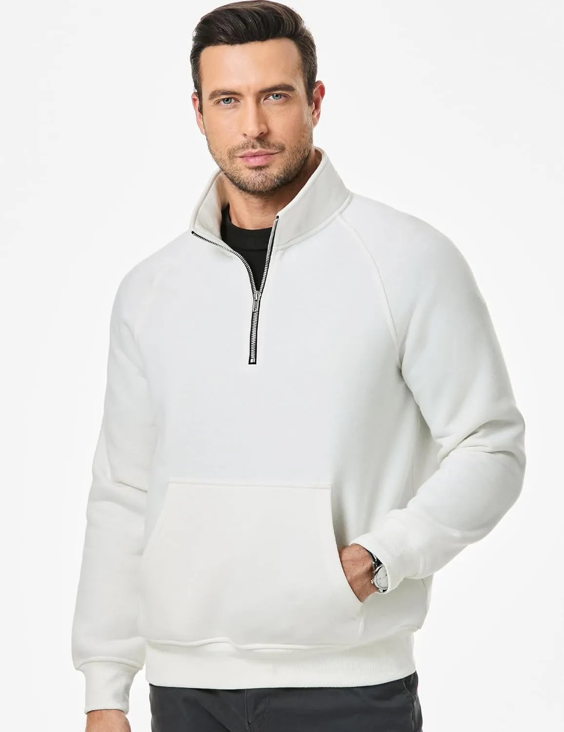 JMIERR Men's Quarter Zip Pullover Heavy Sweatshirts Warm Fleece Sweatshirt Polo Shirt with Pockets