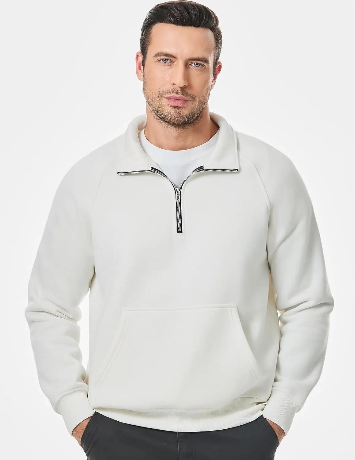 JMIERR Men's Quarter Zip Pullover Heavy Sweatshirts Warm Fleece Sweatshirt Polo Shirt with Pockets