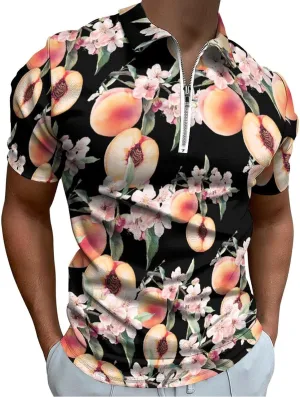 Just Peachy Trendy Polo Shirts for Men Short Sleeve Lapel Collar Zipper T-Shirts Outdoor Sports