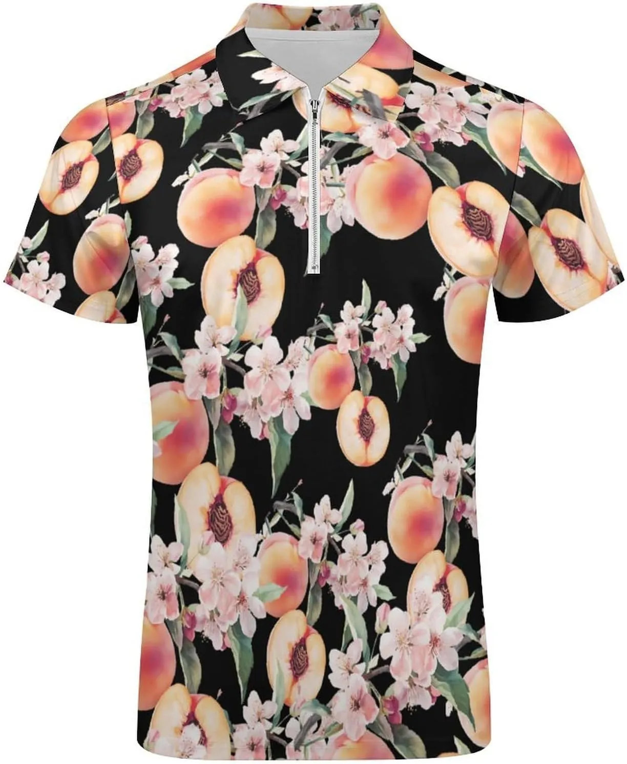 Just Peachy Trendy Polo Shirts for Men Short Sleeve Lapel Collar Zipper T-Shirts Outdoor Sports
