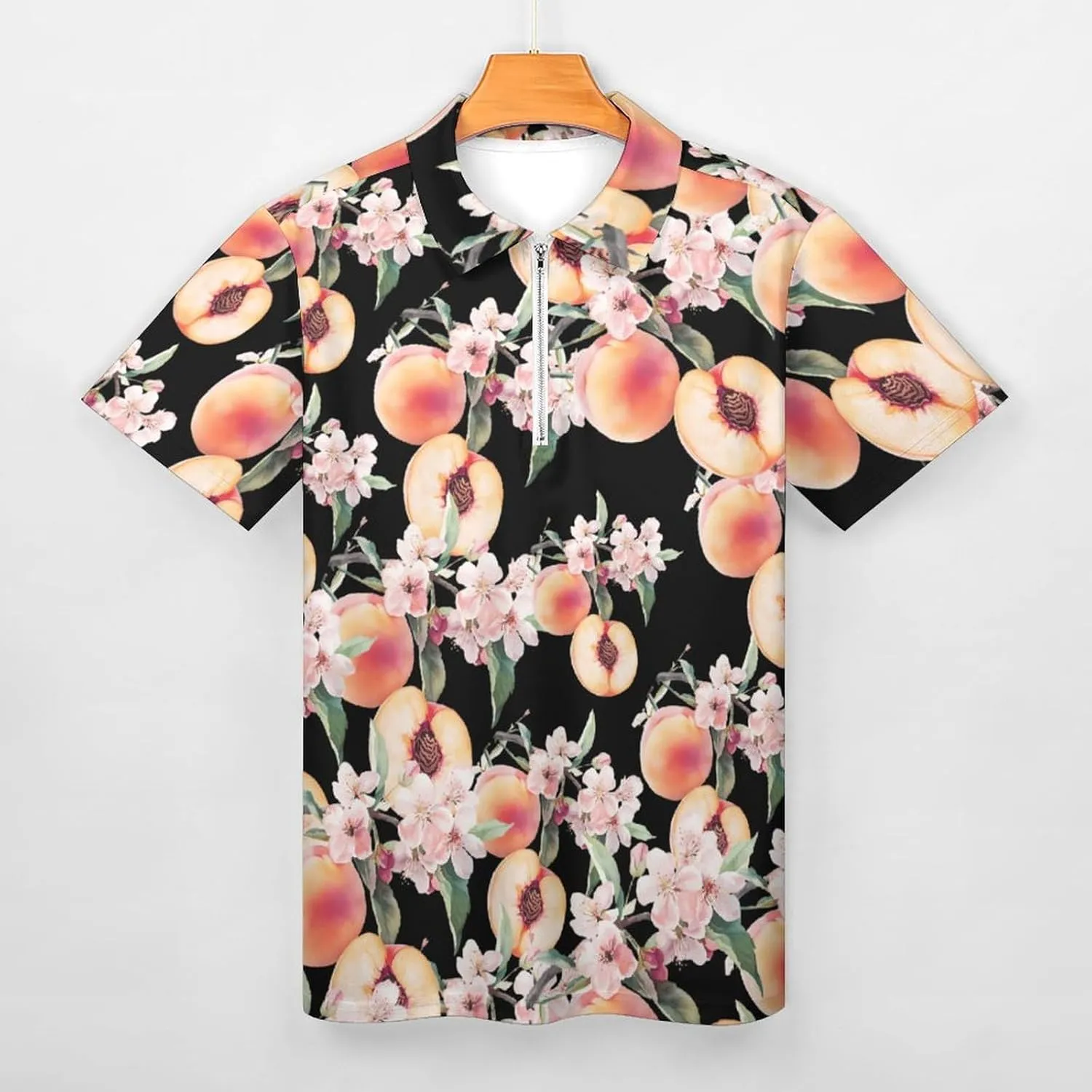 Just Peachy Trendy Polo Shirts for Men Short Sleeve Lapel Collar Zipper T-Shirts Outdoor Sports