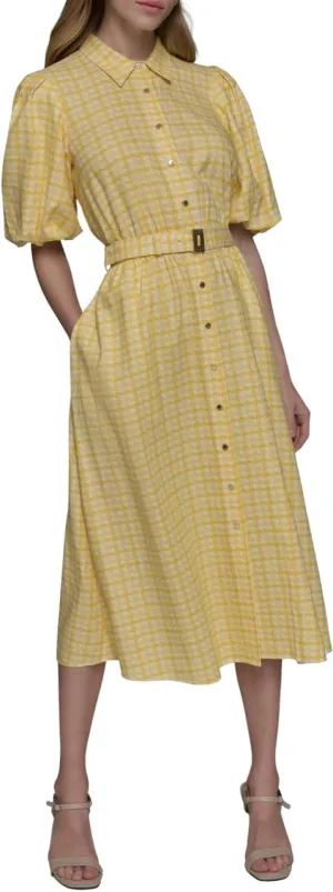 KARL LAGERFELD Women's Collared Puff Sleeve Midi Dress
