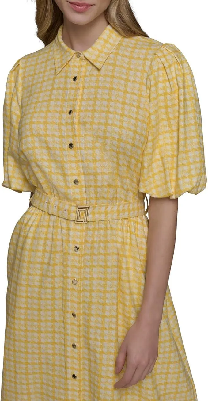 KARL LAGERFELD Women's Collared Puff Sleeve Midi Dress