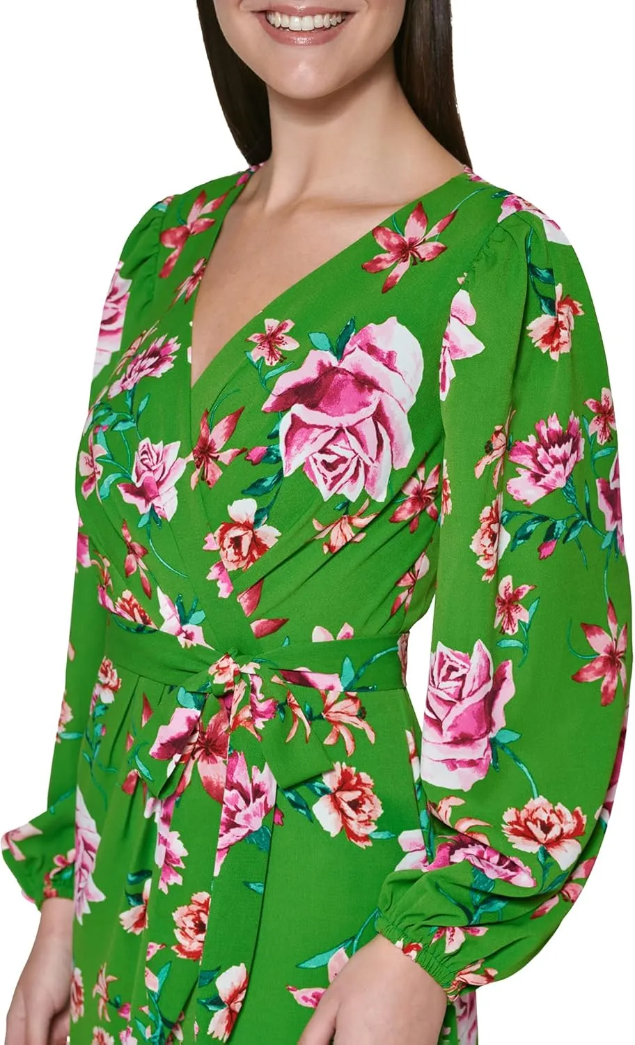 kensie Women's Balloon Sleeve Tie Waist Maxi Dress
