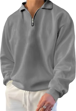 Lexiart Mens Long Sleeve Polo Shirts-Casual Thermal Loose Fit Pullover Quarter Zip Sweatshirts