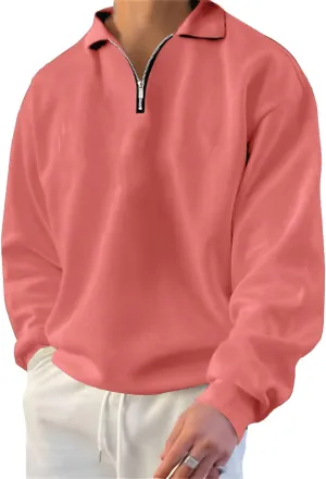 Lexiart Mens Long Sleeve Polo Shirts-Casual Thermal Loose Fit Pullover Quarter Zip Sweatshirts
