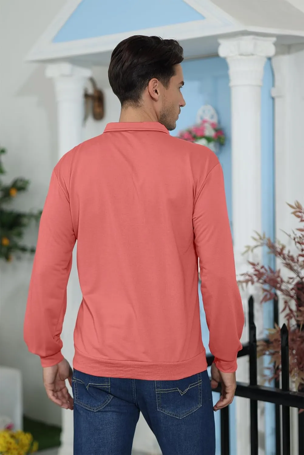 Lexiart Mens Long Sleeve Polo Shirts-Casual Thermal Loose Fit Pullover Quarter Zip Sweatshirts
