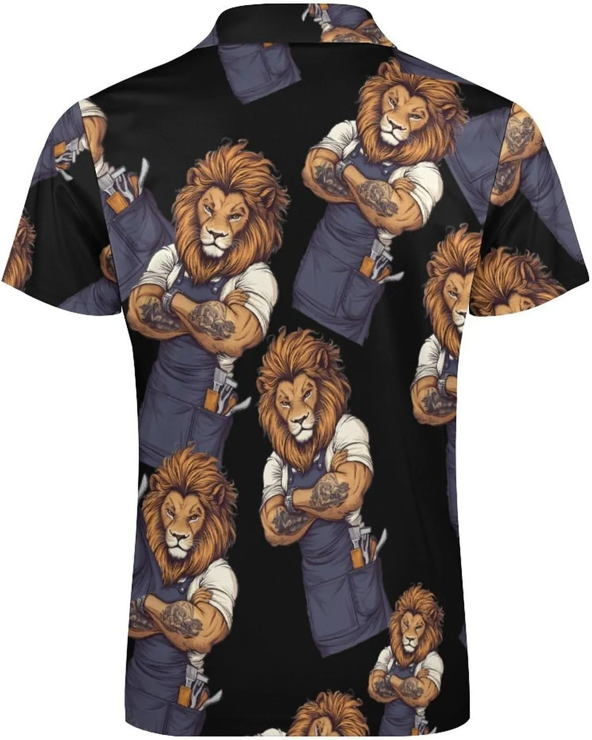 Lion Barber Trendy Polo Shirts for Men Short Sleeve Lapel Collar Zipper T-Shirts Outdoor Sports