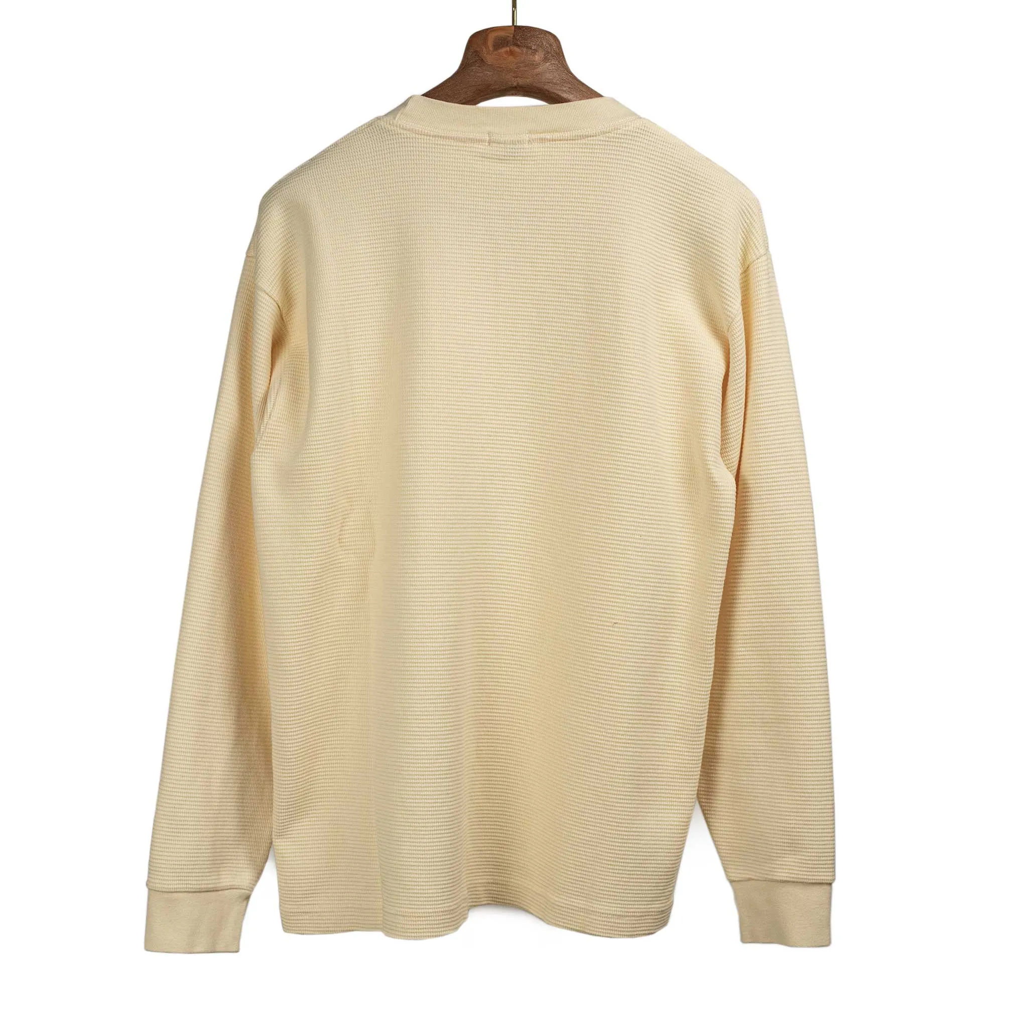 Long sleeve waffle thermal tee in cream cotton