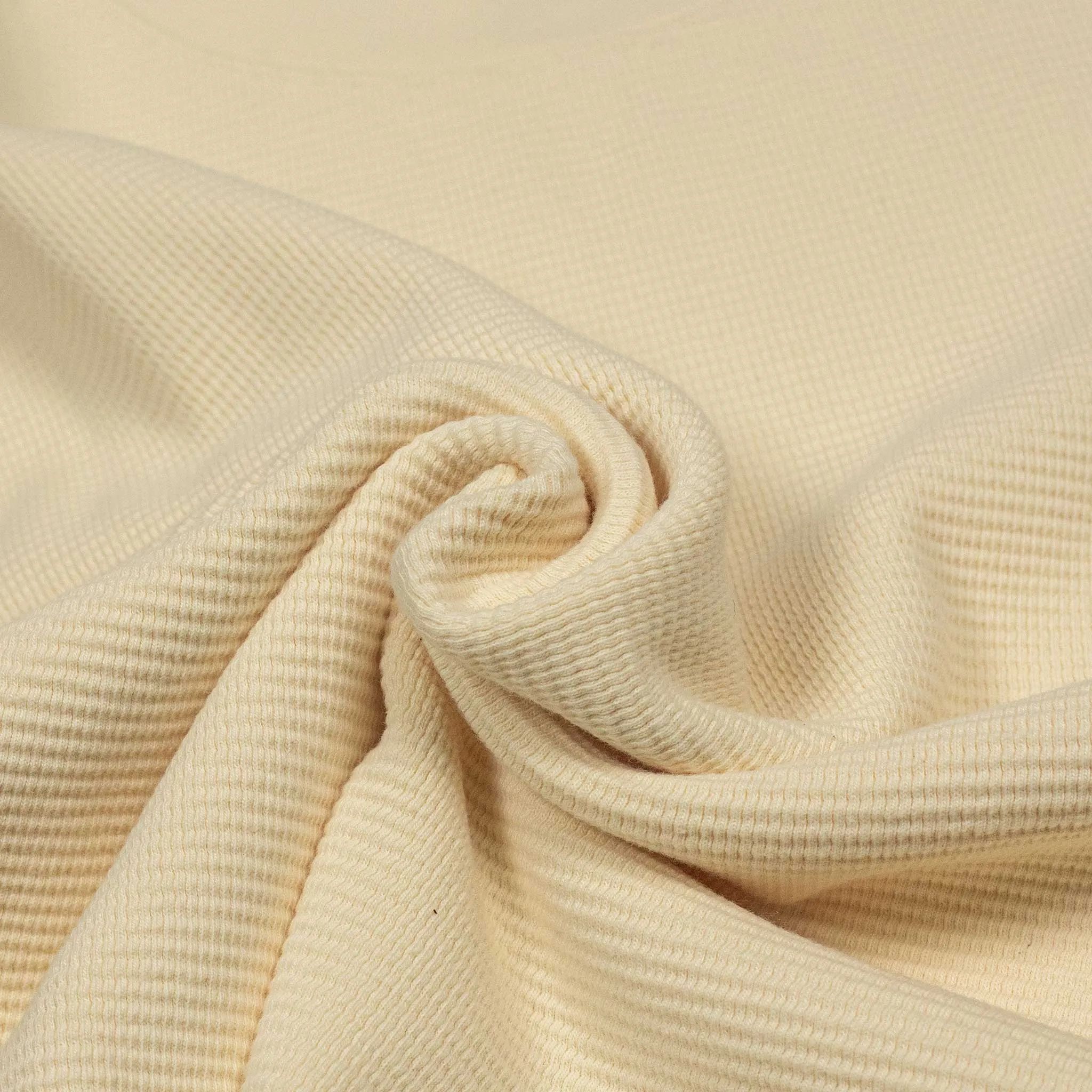 Long sleeve waffle thermal tee in cream cotton