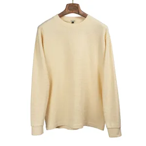 Long sleeve waffle thermal tee in cream cotton