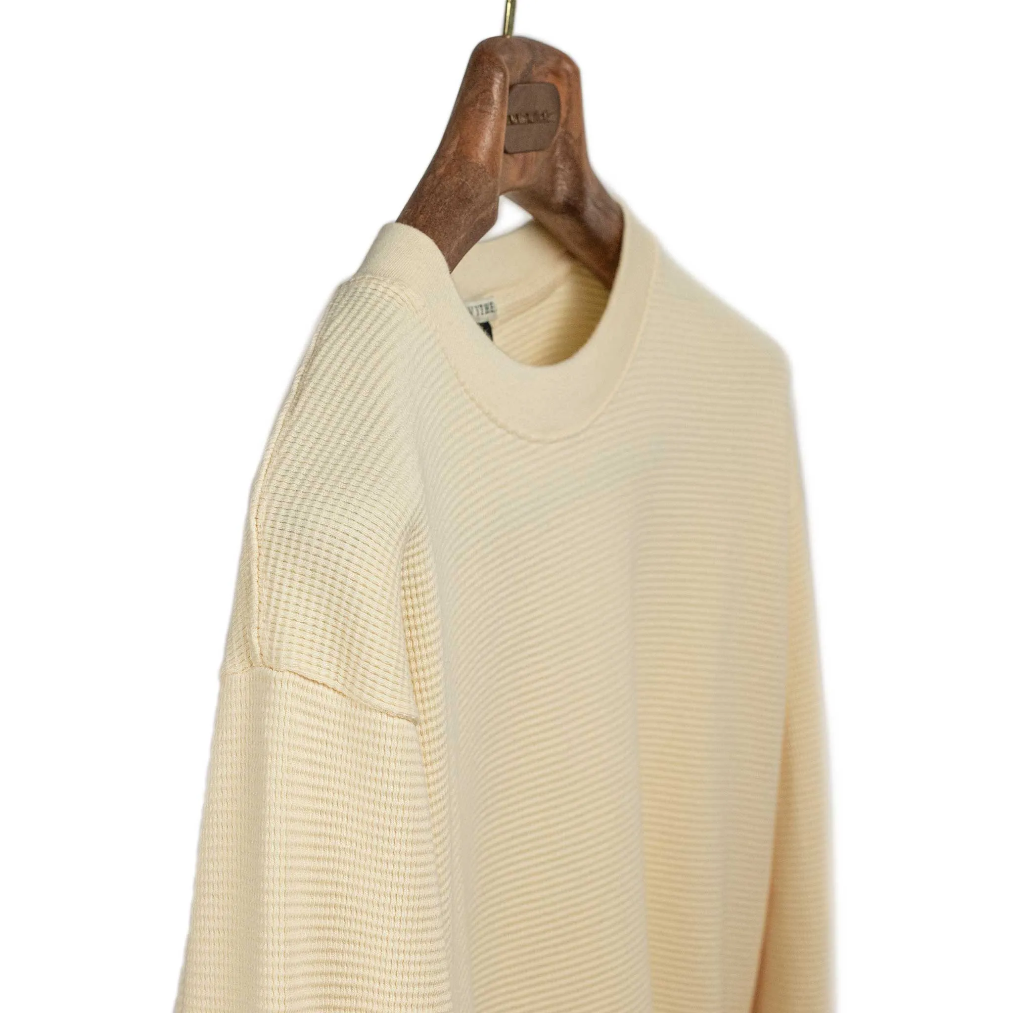 Long sleeve waffle thermal tee in cream cotton
