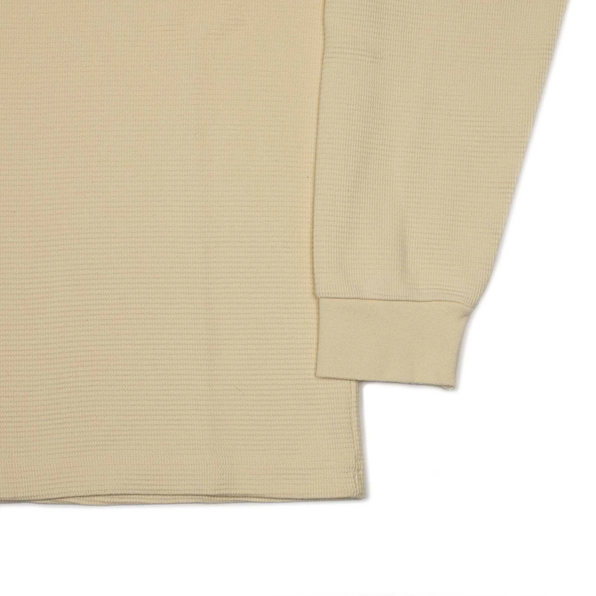 Long sleeve waffle thermal tee in cream cotton