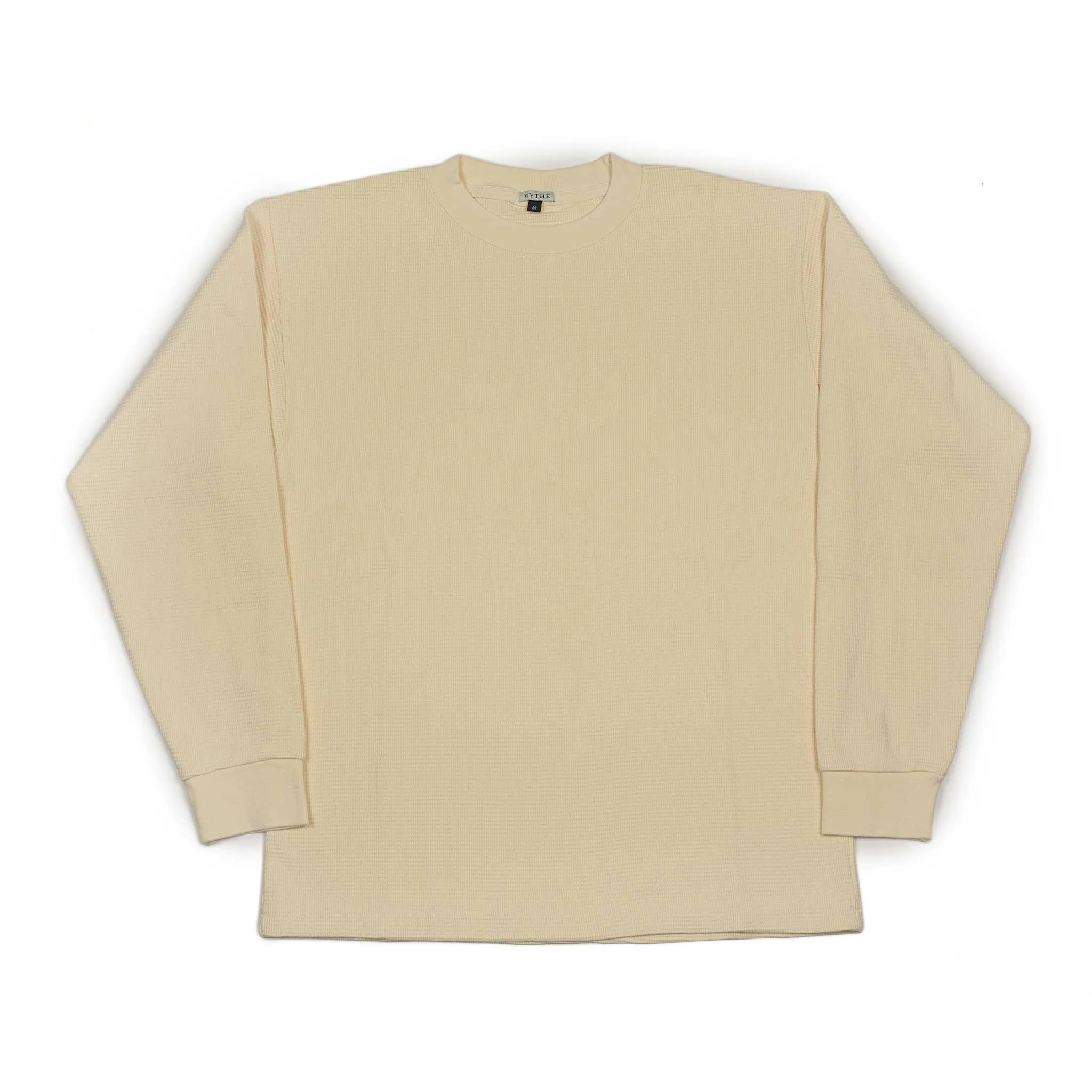 Long sleeve waffle thermal tee in cream cotton